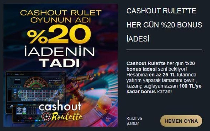 Cashout Rulet Bonus iadesi, Anadolu Casino %20 Rulet Bonusu