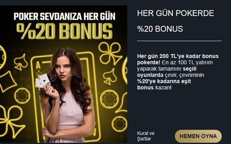 Anadolucasino Poker Bonusu, Her Gün %20 Yatırım Bonusu